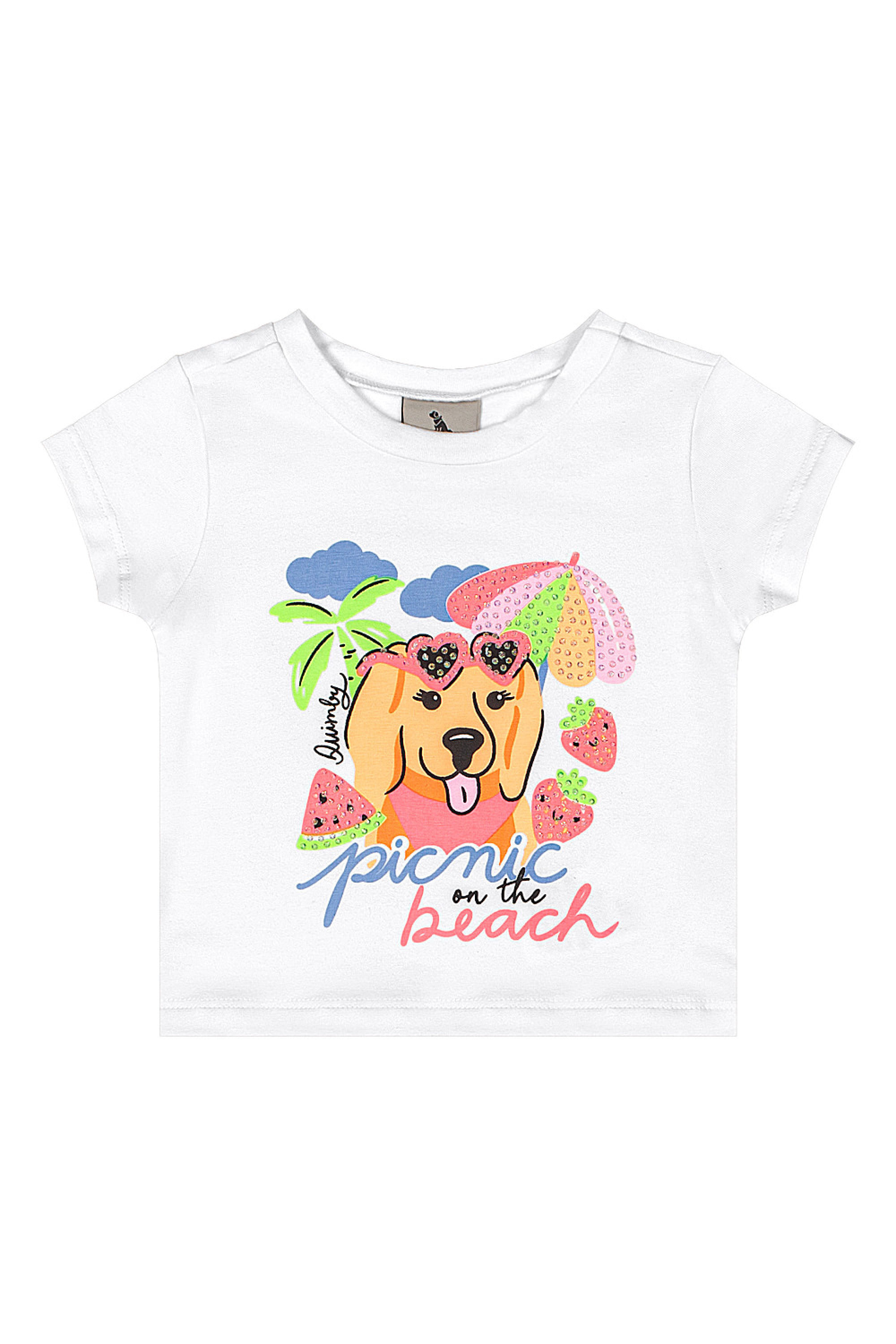 Conjunto Bebê Menina Blusa com Strass e Short Estampado (Branco) Quimby - Imagem 15